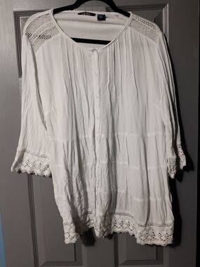 Boho White Lace-Trim Tunic Blouse By Lifestyle Woman